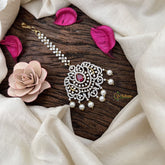 Vriksham Antique Royal Radiance AD Stone Maang Tikka-Red-Pearl-G19492